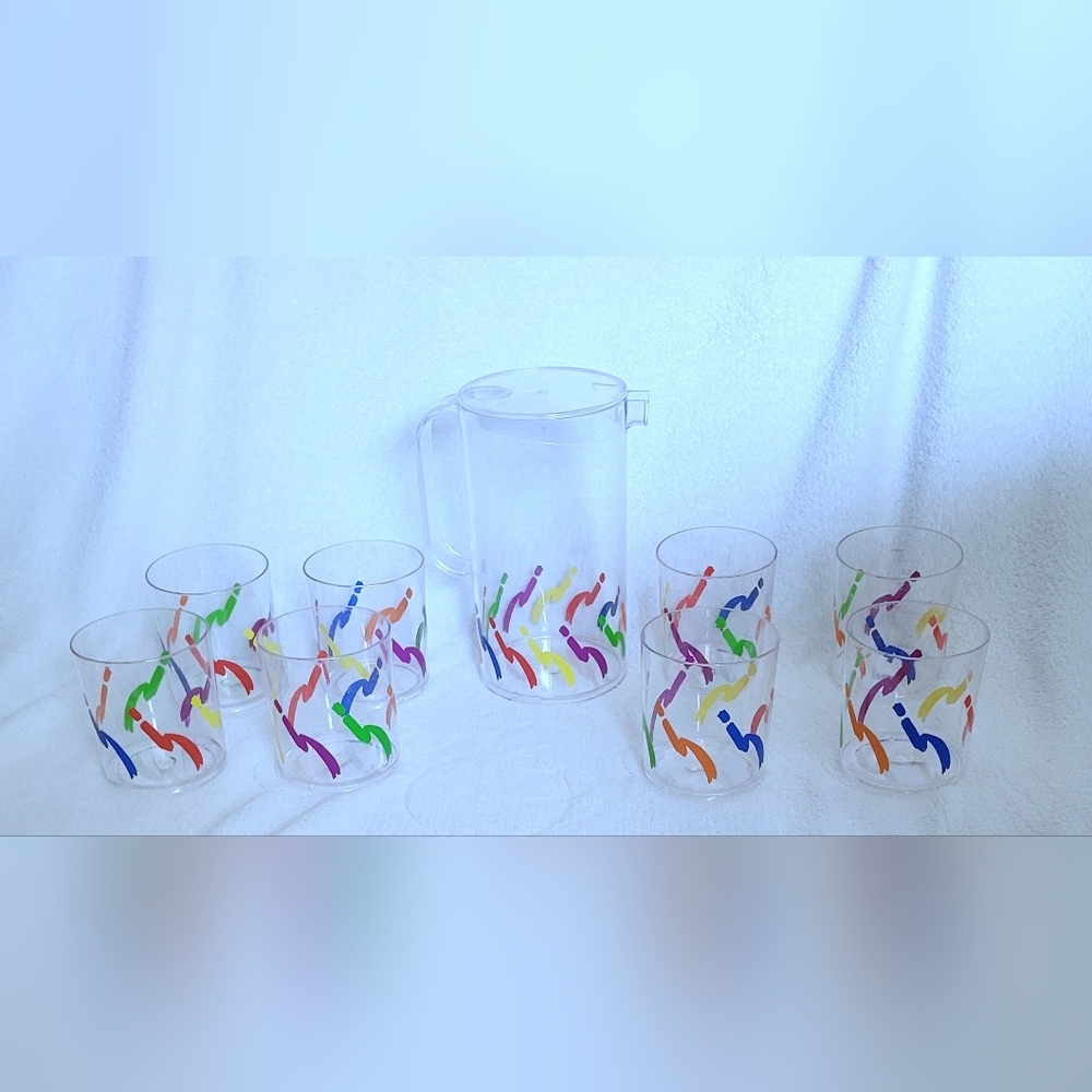 Enesco serving pitcher glasses set 1980s vintage